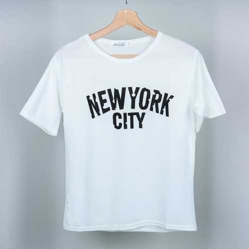 Korean Style Short Sleeve Letters Printed Round Neck Women Tops - White image