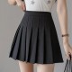 Pleated Style High Waist Elastic Solid Mini Skirts - Black image