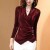 Elegant Long Sleeve Velvet V Neck Solid Shiny Ladies Tops - Red