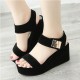 Women Fish Mouth Summer High Heeled Wedge Sandals-Black image