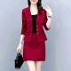 Elegant Two Piece Notech Lapel Collar A Line Skirt And Formal Coat - Red image