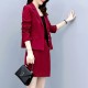 Elegant Two Piece Notech Lapel Collar A Line Skirt And Formal Coat - Red image