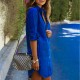 Patch Pocket Cardigan Long Button Down Plain Color Mini Dress - Dark Blue image