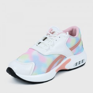 Lace Up Breathable Round Toe Mesh Sports Sneakers - Pink