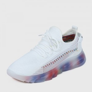 Light Weight Round Toe Lace Up Breathable Sports Sneakers - White