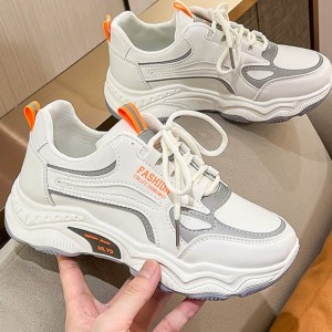Sports Style Flat Bottom Lace Up Breathable Women Sneakers - Orange