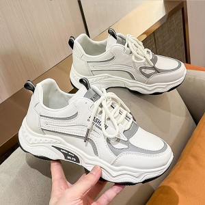 Contrast Color Lace Up Running Platform Booster Sneakers - Grey