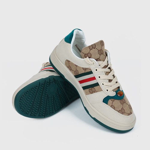 Retro Color Stripes Flat Sole Round Head Lace Up Sneakers - Beige| image