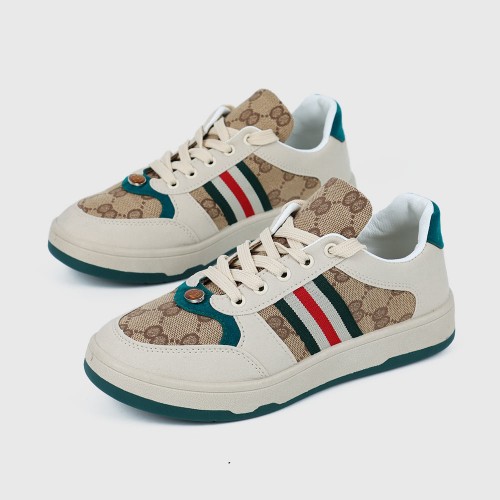 Retro Color Stripes Flat Sole Round Head Lace Up Sneakers - Beige| image