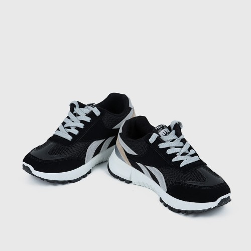 Lace Up Mesh Striped Patchwork Breathable Sports Sneakers - Black image