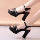 Bohemian Platform Buckle Strap Women High Heel Sandals - Black image