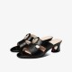 Casual Style Open Toe Hollow Women Thick Heels Shoes - Black image
