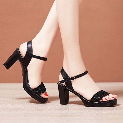 Buckle Closure Peep Toe Ankle Strap High Heel Stiletto Sandals - Black image