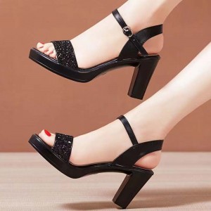 Buckle Closure Peep Toe Ankle Strap  High Heel Stiletto Sandals - Black