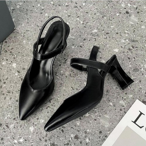 Ankle Strap Pointed Toe Soft Women High Heels Black image