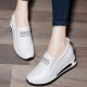 Women Thick Slope Bottom Leather Sports Running Shoes-White image