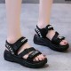Strappy Velcro Thick Soled Open Toe Women Sandals - Black image