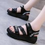 Strappy Velcro Thick Soled Open Toe Women Sandals - Black