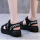 Strappy Velcro Thick Soled Open Toe Women Sandals - Black image