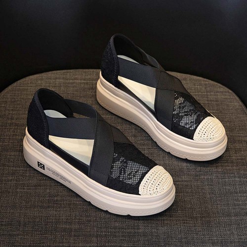 Casual Style Breathable Thick Bottom Pedal Loafer Shoes Black image