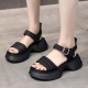Casual Style Open Toe Muffin Buckle Closure Sandals - Black image