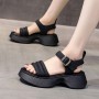 Casual Style Open Toe Muffin Buckle Closure Sandals - Black