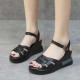 Multi Strapped Buckle Closure Women Wedge Sandals Black image