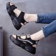 Rhinestone Muffin Open Toe Velcro Wedge Sporty Sandals - Black image