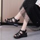Fish Mouth Strappy Hollow Buckle Closure Wedge Sandals - Black image