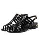 Hollow Out Straped Buckle Closure Low Heel Sandals - Black image