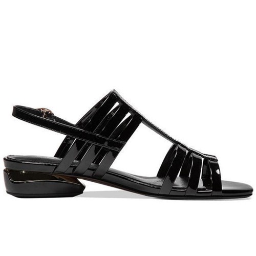 Hollow Out Straped Buckle Closure Low Heel Sandals - Black image