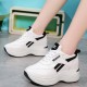 Thick Bottom Lace Up Low Cut Round Head Mesh Sneakers - Black image