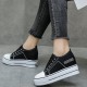 Thick Soled Laces Closure Round Toe Ankle Sneakers - Black image