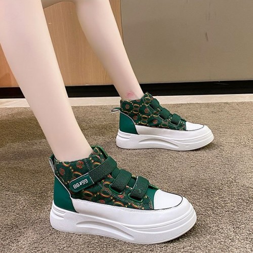 Velcro Closure Leopard Flowers Colorful Classy Sneakers - Green image