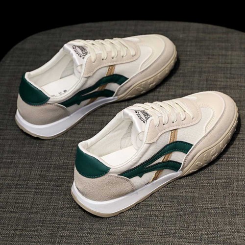Canvas Breathable Sporty Lace Up Women Stripes Sneakers - Green image