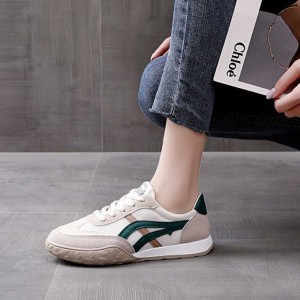 Canvas Breathable Sports Lace Up Women Striped Sneakers - Green