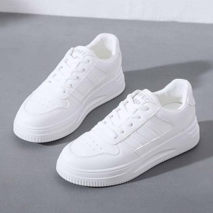 Shallow Mouth Stripe Breathable Laces Up Women Sneakers White