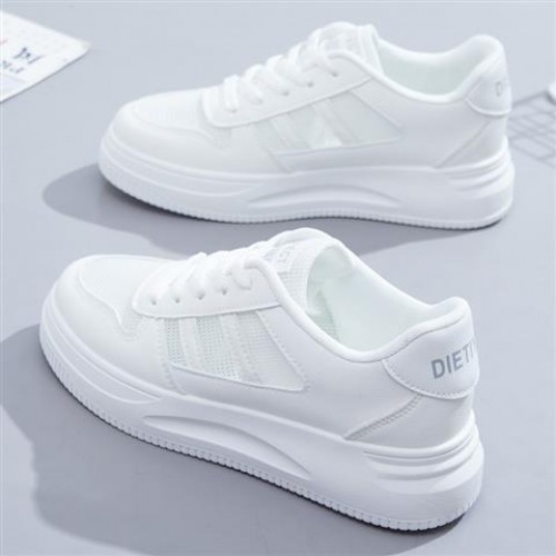 Shallow Mouth Stripe Breathable Laces Up Women Sneakers White image
