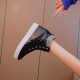 Comfort Rhinestone Decorated High Top Women Fashion Sneakers - Black image