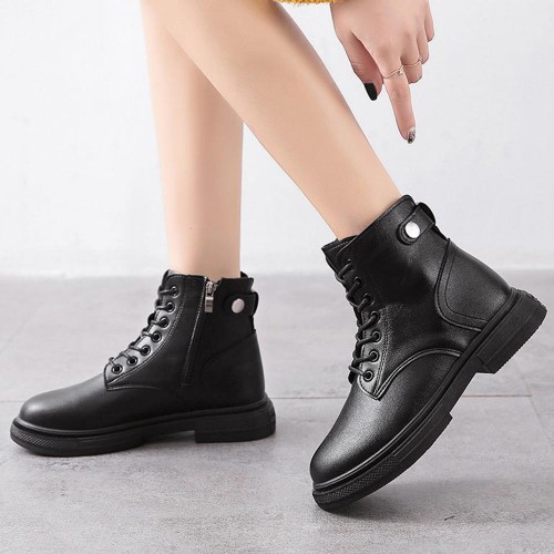 Round Toe High Top Comfortable Lace Up Women Boots Black image