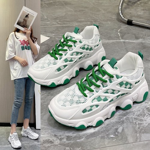 Comfort Round Toe Breathable Lace Up Sports Sneakers - Green image