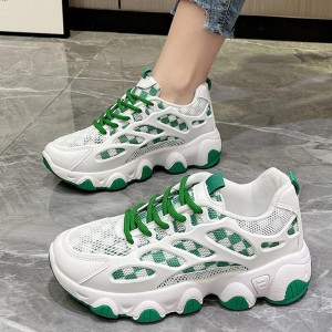 Comfort Round Toe Breathable Lace Up Sports Sneakers - Green