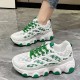 Comfort Round Toe Breathable Lace Up Sports Sneakers - Green image