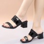 Casual Rhinestone Open Toe Strap Slipper Sandals - Black