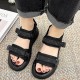 Comfortable Velcro Ankle Strap Open Toe Wedge Sandals - Black image
