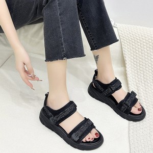 Comfortable Velcro Ankle Strap Open Toe Wedge Sandals - Black