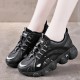 Breathable Mesh Round Toe Cross Straps Lace Up Sneakers - Black image