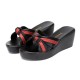 Cross Straps Soft Sole Open Toe Slip On Wedge Slippers - Red image