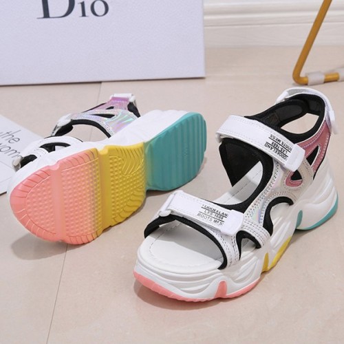 Rainbow Thick Bottom Velcro Closure Soft Sports Sandals - White image