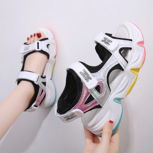 Rainbow Thick Bottom Velcro Closure Soft Sports Sandals - White